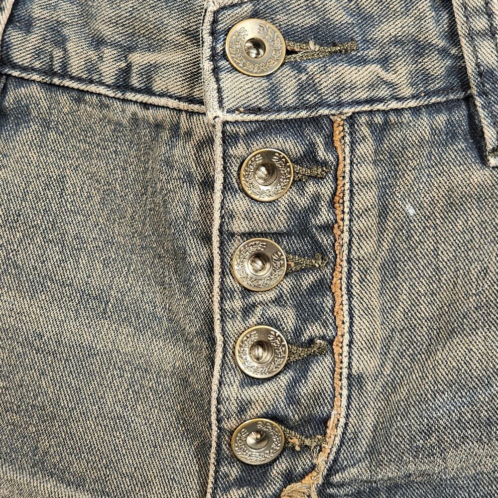 Free People Distressed Frayed Raw Hem Fringe Button Fly Blue Jean Shorts Denim - Picture 3 of 10